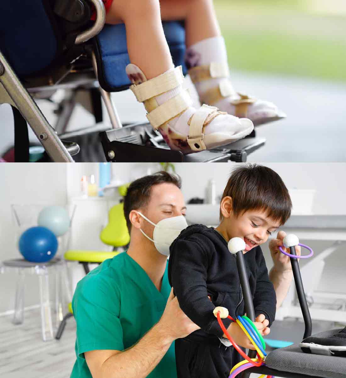 Child with cerebral palsy receiving rehabilitation treatment supported by an international grant program administered by Group 36